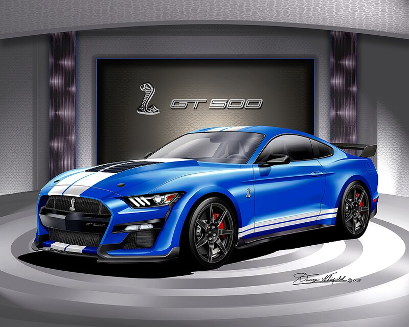 2020-2022 Shelby GT 500 Art Prints by Danny Whitfield | Velocity Blue - Carbon Fiber Option | Car Enthusiast Wall Art
